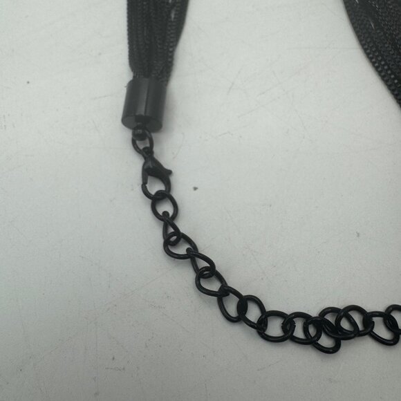 Black Multi Strand Chain Necklace Large Round Pendant - Picture 4 of 5